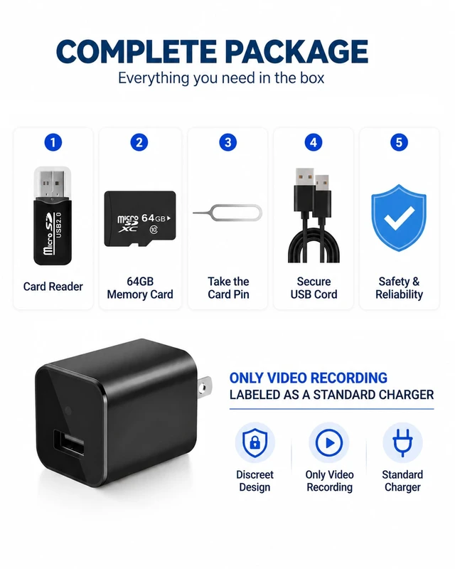 Alt view image 3 of 5 - NJINALW USB Charger Hidden Camera, 1080P Small Camera with Motion Detection, Camera with 64GB Micro SD Card Included, Nanny Camfor Home, Window, Indoor and Security (No WiFi)