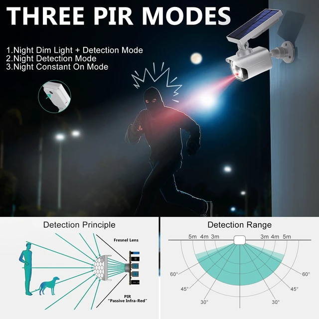 Alt view image 4 of 7 - WALI Solar Powered Fake Camera with Motion Sensor Floodlight, 2 Pack, White | Dummy Cameras for Outside, Wireless Simulated Cam, Realistic Look, Larger Solar Panel, Weatherproof