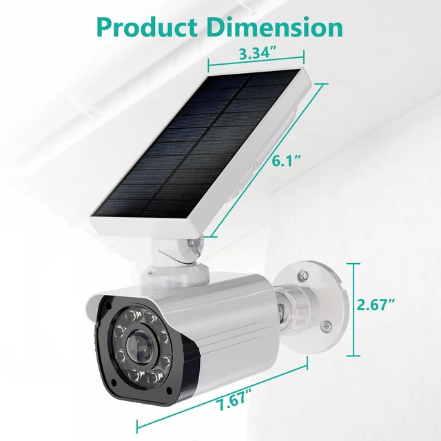 Alt view image 7 of 7 - WALI Solar Powered Fake Camera with Motion Sensor Floodlight, 2 Pack, White | Dummy Cameras for Outside, Wireless Simulated Cam, Realistic Look, Larger Solar Panel, Weatherproof