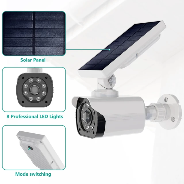 Alt view image 6 of 7 - WALI Solar Powered Fake Camera with Motion Sensor Floodlight, 2 Pack, White | Dummy Cameras for Outside, Wireless Simulated Cam, Realistic Look, Larger Solar Panel, Weatherproof