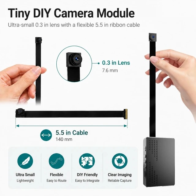 Alt view image 2 of 7 - 1080P Mini Camera, DIY Module Hidden Camera with 10-Days Battery Life | Remote Control, Motion Detection & Loop Recording without WiFi, Up to 256 GB Local SD Storage