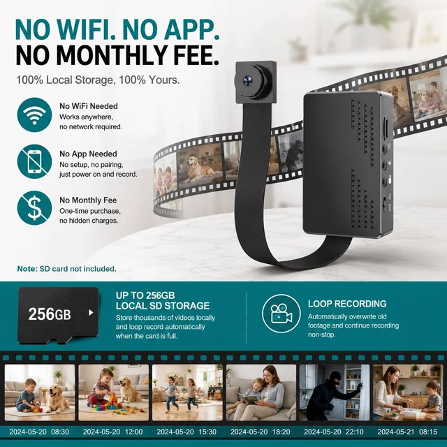 Alt view image 6 of 7 - 1080P Mini Camera, DIY Module Hidden Camera with 10-Days Battery Life | Remote Control, Motion Detection & Loop Recording without WiFi, Up to 256 GB Local SD Storage