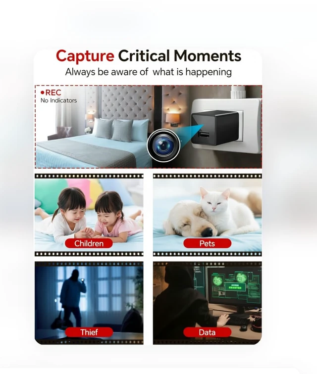 Alt view image 5 of 5 - IZK 64GB Camera Charger,HD 1080P Camera with Motion Detection,Nanny Cam,No Internet is Needed to Shoot for Discreet Indoor Security