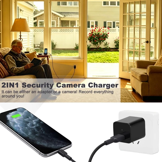 Alt view image 2 of 7 - Security Camera, Hidden Spy Camera with USB Charger, 1080P Nanny Cam | Mini Body Camera, No WiFi for Baby Pet Elderly Indoor Surveillance