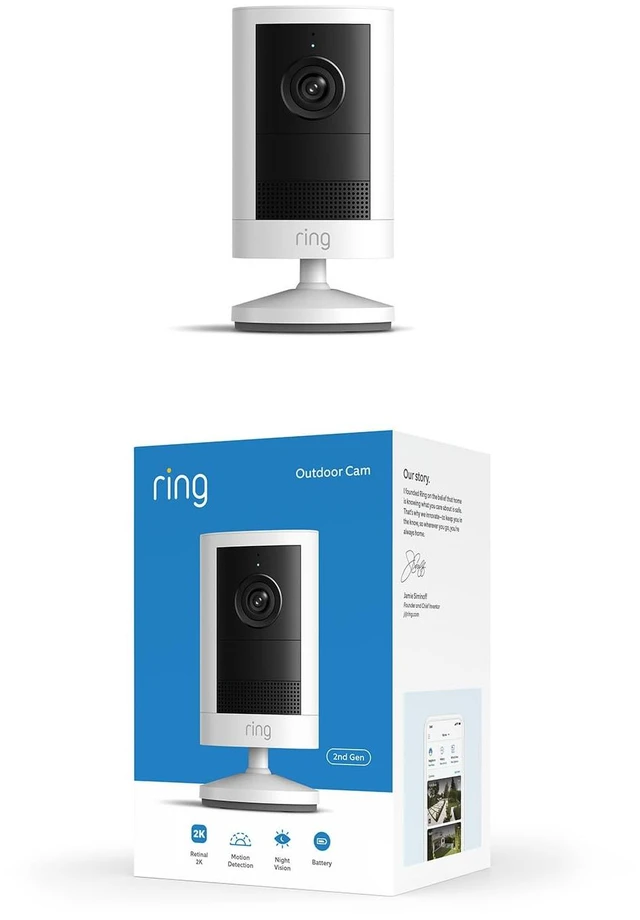 Main image of Ring Outdoor Cam 2K (newest model), Battery, Home or business security, Wide-Angle Retinal 2K Video, 6x Enhanced Zoom, Night Vision, White