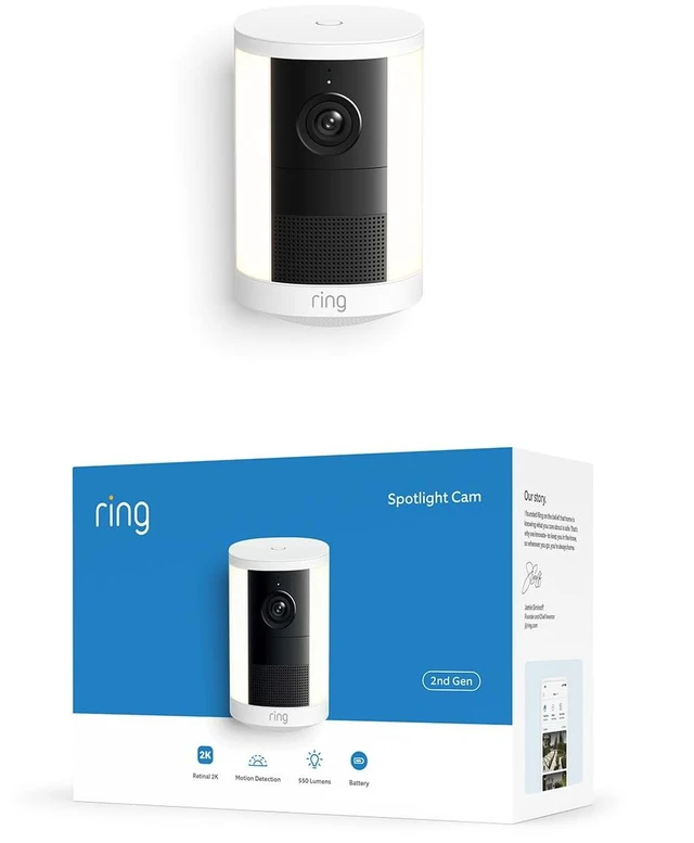 Main image of Ring Spotlight Cam 2K (newest model), Battery, Home or business security, Wide-Angle Retinal 2K Video, 6x Enhanced Zoom, Motion-Activated Spotlights, White