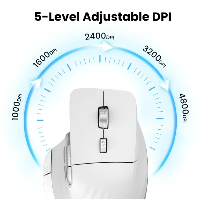 Alt view image 4 of 7 - CITLLA Wireless Bluetooth Mouse, Ergonomic Rechargeable Silent Mouse with Multi-Device, Adjustable DPI, Flying Scroll & Thumb Wheel, Bluetooth Mice for Laptop, Computer, Tablet, Smartphone (White)