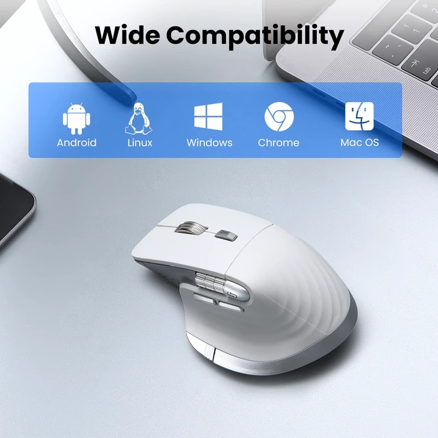 Alt view image 6 of 7 - CITLLA Wireless Bluetooth Mouse, Ergonomic Rechargeable Silent Mouse with Multi-Device, Adjustable DPI, Flying Scroll & Thumb Wheel, Bluetooth Mice for Laptop, Computer, Tablet, Smartphone (White)