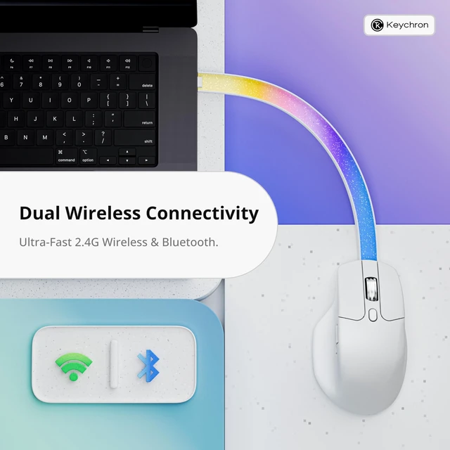 Alt view image 3 of 7 - Keychron M6 8K Wireless Gaming Mouse, 2.4G/Bluetooth/Wired, PixArt 3950 Sensor, 8000Hz Polling, Silent Clicks, 5 On-Board Memory Profiles for Plug & Play, Programmable for Mac/Win/Linux White