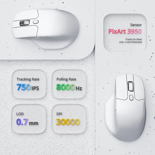Alt view image 4 of 7 - Keychron M6 8K Wireless Gaming Mouse, 2.4G/Bluetooth/Wired, PixArt 3950 Sensor, 8000Hz Polling, Silent Clicks, 5 On-Board Memory Profiles for Plug & Play, Programmable for Mac/Win/Linux White
