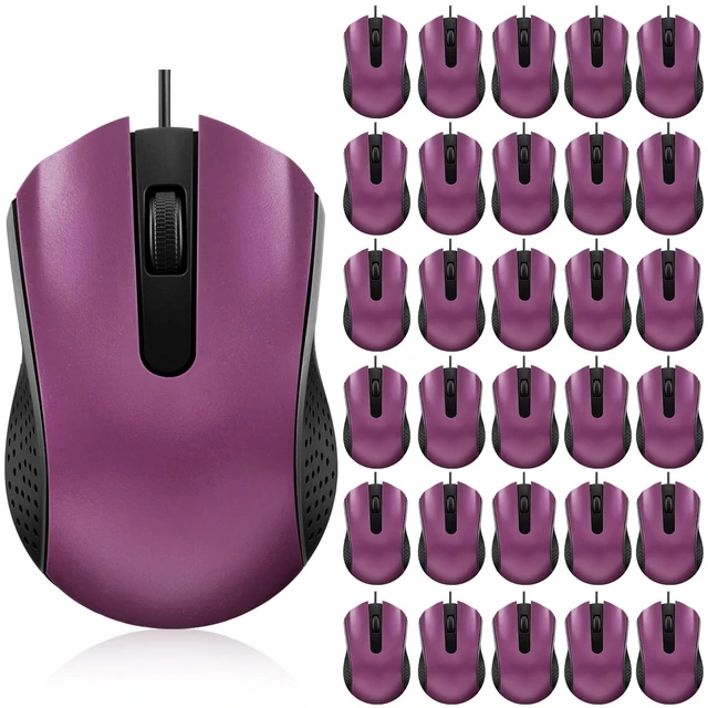 Main image of Bonuci 30 Pack Computer USB Wired Mouse Bulk 3 Button 800/1200 DPI Purple | Ergonomic Noiseless Corded Computer Mice for Laptop, PC Desktop, Computers, Office, School, Classroom Supplies