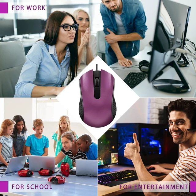 Alt view image 6 of 7 - Bonuci 30 Pack Computer USB Wired Mouse Bulk 3 Button 800/1200 DPI Purple | Ergonomic Noiseless Corded Computer Mice for Laptop, PC Desktop, Computers, Office, School, Classroom Supplies