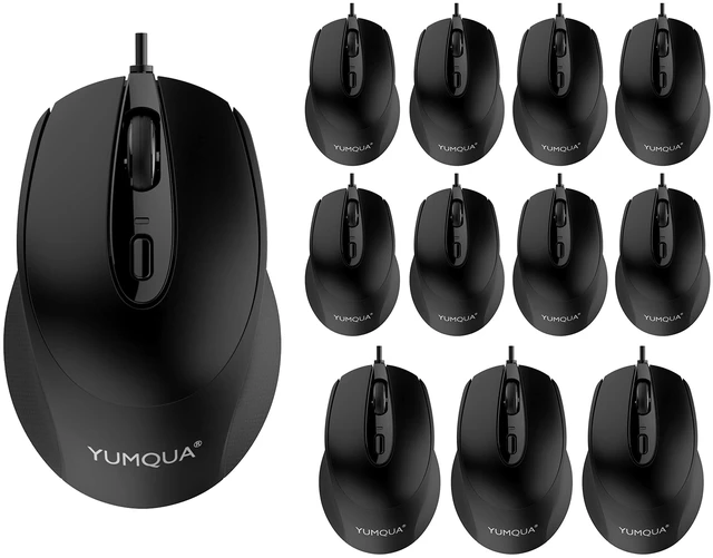 Main image of YUMQUA Wired Mouse Silent USB Corded Mouse for Computer MacBook Chromebook | Ergonomic Design Optical Mice Bulk, Right or Left Hand Use, Responsive Tracking, Plug & Play