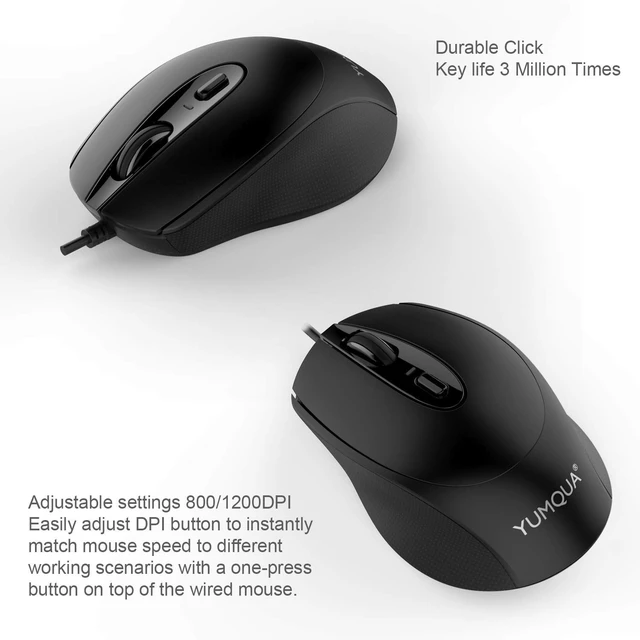 Alt view image 4 of 6 - YUMQUA Wired Mouse Silent USB Corded Mouse for Computer MacBook Chromebook | Ergonomic Design Optical Mice Bulk, Right or Left Hand Use, Responsive Tracking, Plug & Play