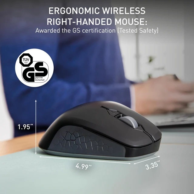 Alt view image 2 of 7 - Cherry Stream Mouse Comfort, Wireless Ergonomic Mouse with Rubberized Thumb Rest, for Right-Handers, 2.4 GHz, 6 Whisper-Quiet Buttons, Battery-Powered, Black