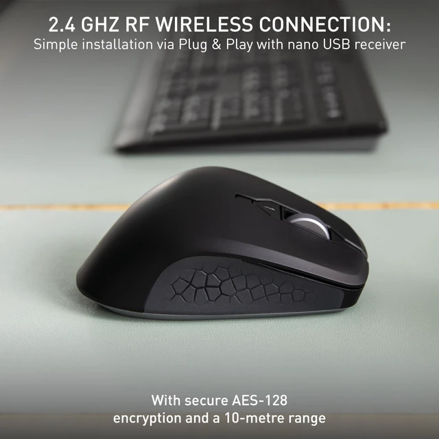 Alt view image 5 of 7 - Cherry Stream Mouse Comfort, Wireless Ergonomic Mouse with Rubberized Thumb Rest, for Right-Handers, 2.4 GHz, 6 Whisper-Quiet Buttons, Battery-Powered, Black