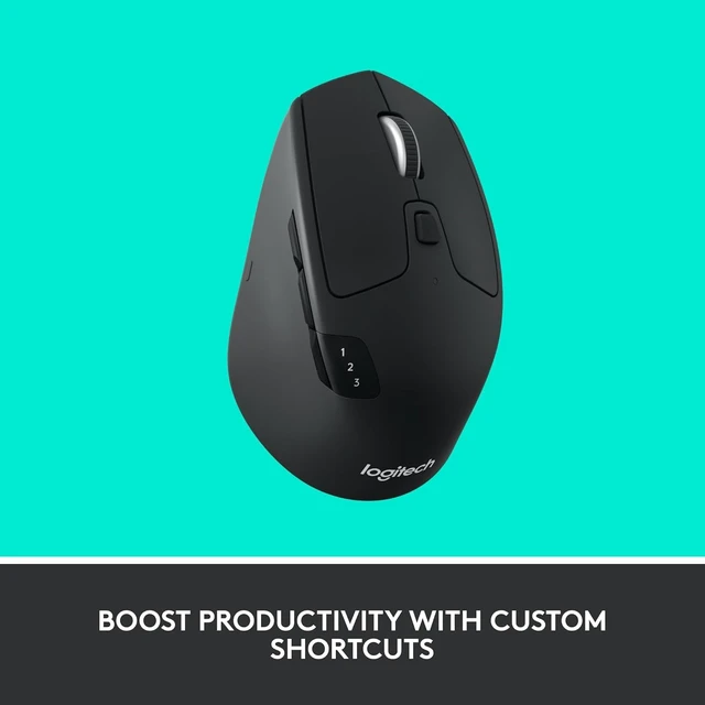 Alt view image 3 of 7 - Logitech M720 Wireless Triathlon Mouse with Bluetooth for PC with Hyper-Fast Scrolling and USB Unifying Receiver for Computer and Laptop - Black