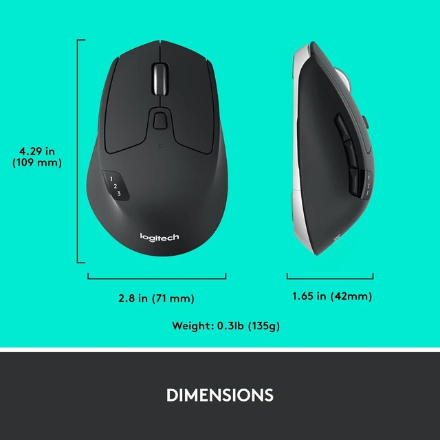 Alt view image 7 of 7 - Logitech M720 Wireless Triathlon Mouse with Bluetooth for PC with Hyper-Fast Scrolling and USB Unifying Receiver for Computer and Laptop - Black
