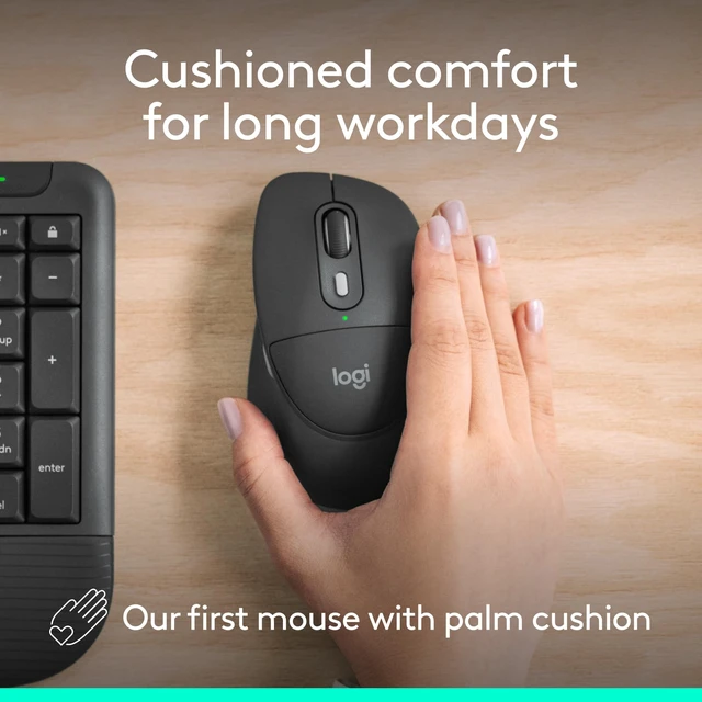 Alt view image 5 of 7 - Logitech Signature Comfort Plus M850 L for Business Wireless Mouse | Sculpted design with palm cushion, secure receiver/Bluetooth, for business, Windows/Mac/ChromeOS/Linux/iPadOS