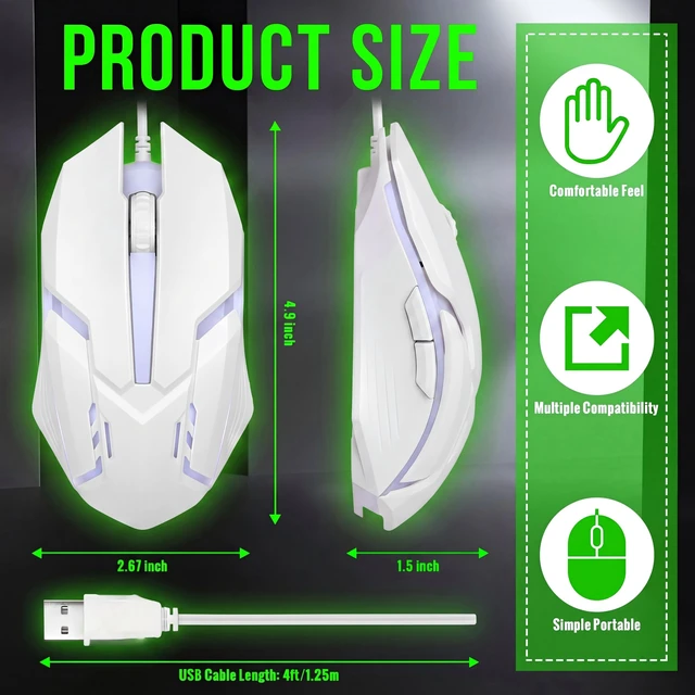 Alt view image 2 of 7 - Sratte 30 Pack White USB Wired Mouse Bulk 1200 DPI RGB Optical Computer Mouse 3 Button 7 Color LED Backlit Wired Ergonomic USB for Gaming Office Desktop Laptop Gamer Computer