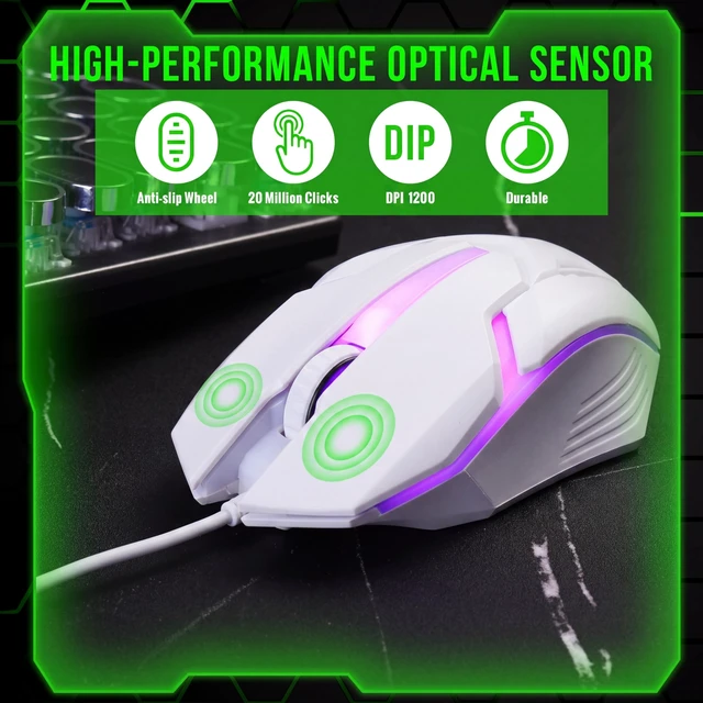 Alt view image 3 of 7 - Sratte 30 Pack White USB Wired Mouse Bulk 1200 DPI RGB Optical Computer Mouse 3 Button 7 Color LED Backlit Wired Ergonomic USB for Gaming Office Desktop Laptop Gamer Computer