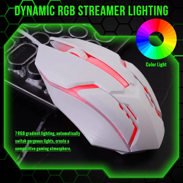Alt view image 5 of 7 - Sratte 30 Pack White USB Wired Mouse Bulk 1200 DPI RGB Optical Computer Mouse 3 Button 7 Color LED Backlit Wired Ergonomic USB for Gaming Office Desktop Laptop Gamer Computer