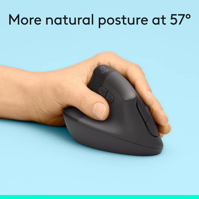Alt view image 3 of 7 - Logitech Left Handed Lift Vertical Ergonomic Wireless Mouse - Graphite | Connect via Bluetooth or included Logi Bolt USB-A receiver, quiet clicks, 4 of 6 buttons customizable, Windows Mac compatible