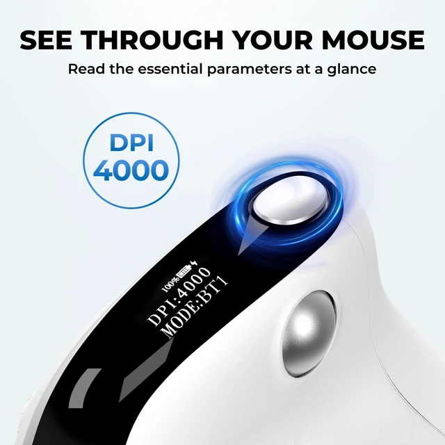 Alt view image 3 of 7 - DELUX Seeker Ergonomic Vertical Wireless Mouse with OLED Screen (M618XSD) | 6 Buttons&Thumb Wheel Function, Silent Click, Up to 7200DPI, Programmable, Rechargeable, BT/2.4G/Wired, RGB Light (White)