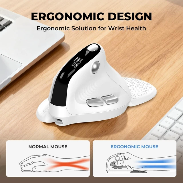 Alt view image 4 of 7 - DELUX Seeker Ergonomic Vertical Wireless Mouse with OLED Screen (M618XSD) | 6 Buttons&Thumb Wheel Function, Silent Click, Up to 7200DPI, Programmable, Rechargeable, BT/2.4G/Wired, RGB Light (White)