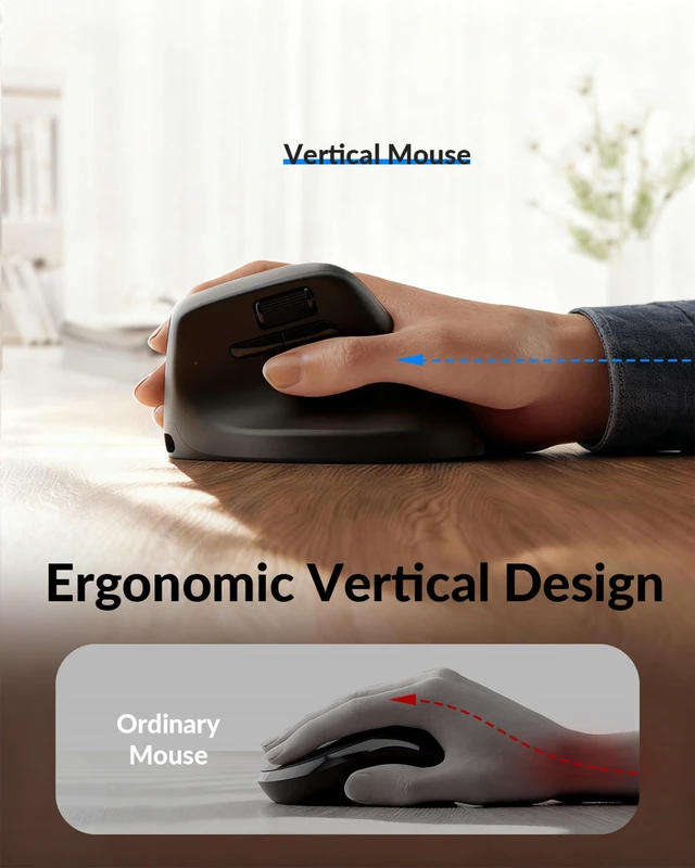 Alt view image 3 of 7 - Keychron M5 8K Wireless Vertical Mouse with Thumb Wheel, PixArt 3950 Sensor | 47° ergonomic grip, Up to 30K DPI, 2.4 GHz/Bluetooth 5.3/USB-C, Programmable Buttons for Laptop macOS/Windows