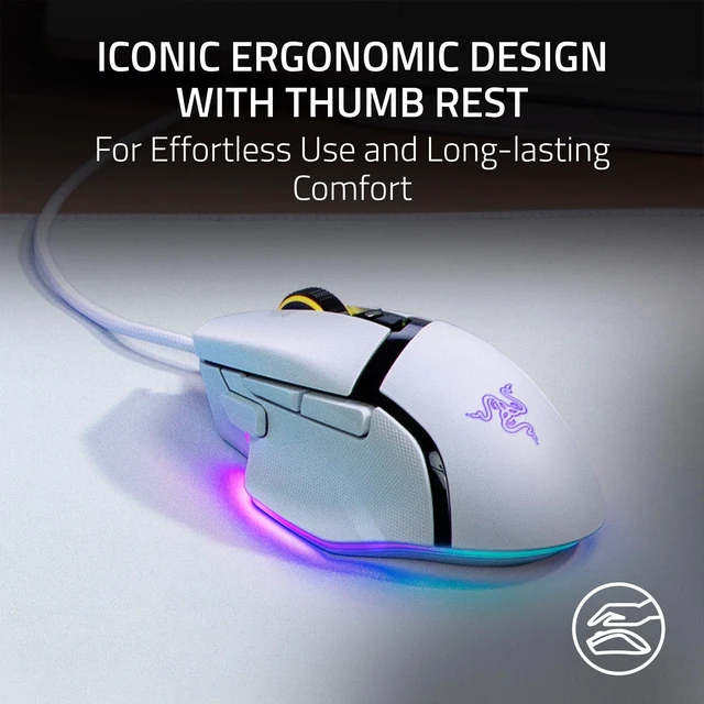 Alt view image 5 of 7 - Razer Basilisk V3 Customizable RGB Wired Ergonomic Gaming Mouse, White | Fastest Gaming Mouse Switch, Chroma RGB Lighting, 26K DPI Optical Sensor, 11 Programmable Buttons, HyperScroll Tilt Wheel