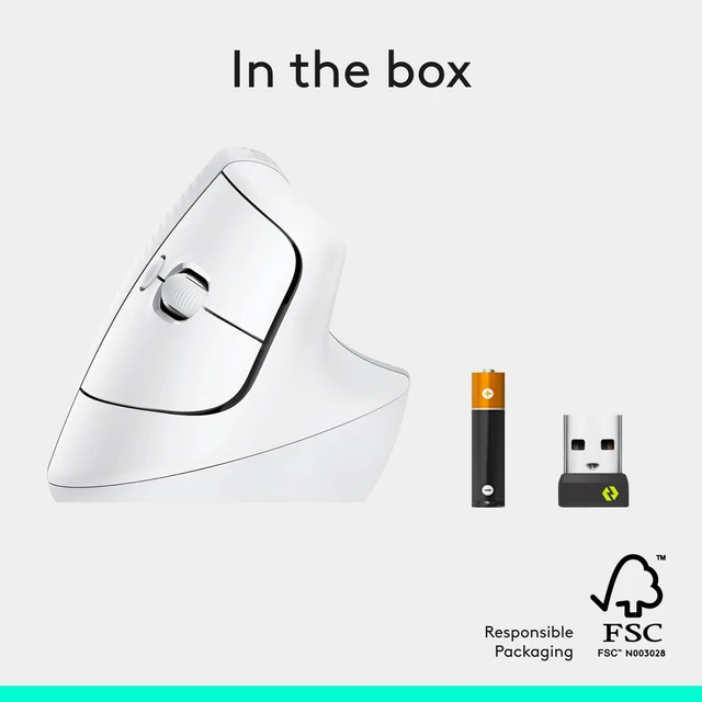 Alt view image 7 of 7 - Logitech Lift Vertical Ergonomic Wireless Mouse - Off White | Connect via Bluetooth or included Logi Bolt USB-A receiver, quiet clicks, 4 of 6 buttons customizable, Windows Mac compatible