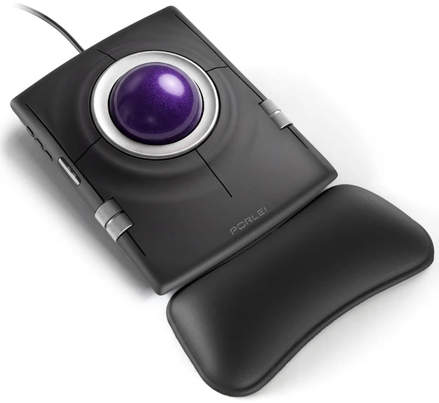 Main image of Wired Ergonomic Trackball Mouse, 55mm for Large Hands, Ambidextrous Design | Smooth rollerball tracking, finger control, wrist rest included, 4 DPI, dual scroll wheels, Windows & Mac compatible