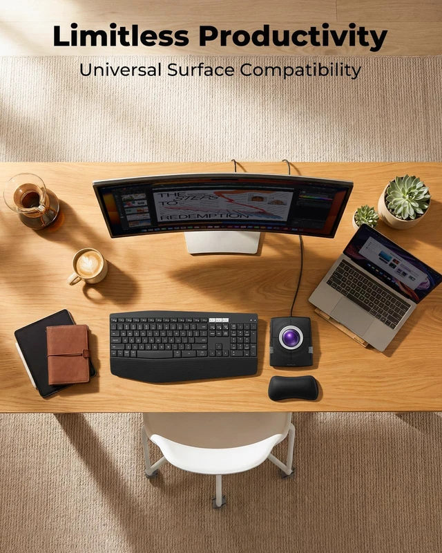 Alt view image 7 of 7 - Wired Ergonomic Trackball Mouse, 55mm for Large Hands, Ambidextrous Design | Smooth rollerball tracking, finger control, wrist rest included, 4 DPI, dual scroll wheels, Windows & Mac compatible