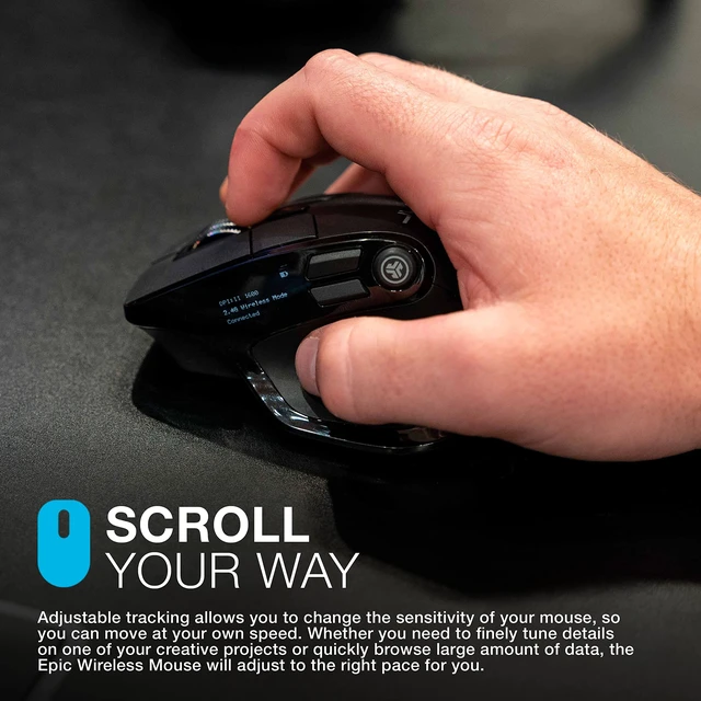 Alt view image 3 of 7 - JLab, Epic, Wireless Mouse, Bluetooth, Multi-Device, OLED Display, Full-Size