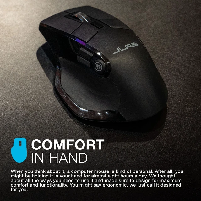Alt view image 4 of 7 - JLab, Epic, Wireless Mouse, Bluetooth, Multi-Device, OLED Display, Full-Size