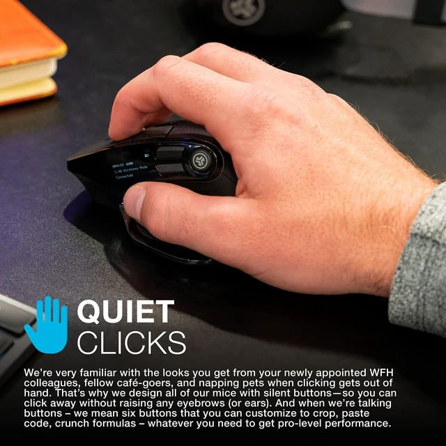 Alt view image 5 of 7 - JLab, Epic, Wireless Mouse, Bluetooth, Multi-Device, OLED Display, Full-Size