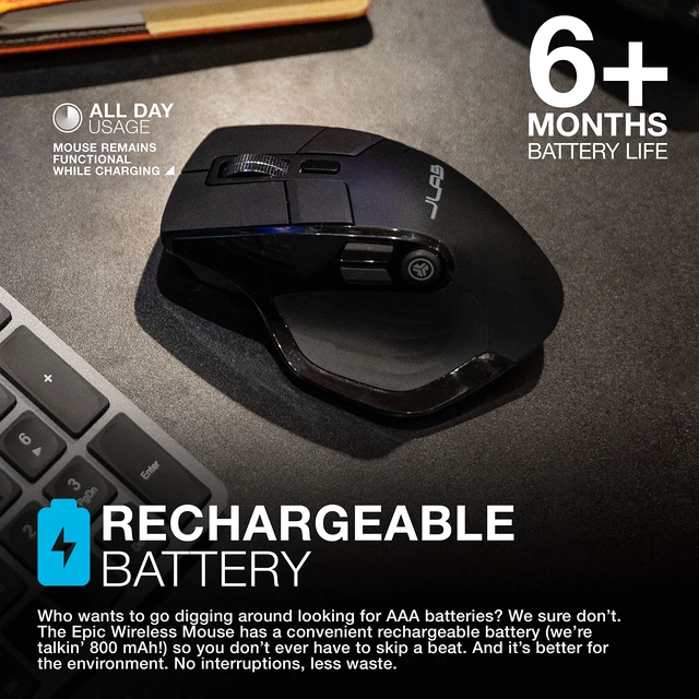 Alt view image 6 of 7 - JLab, Epic, Wireless Mouse, Bluetooth, Multi-Device, OLED Display, Full-Size