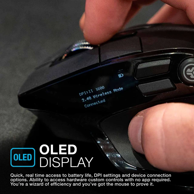 Alt view image 7 of 7 - JLab, Epic, Wireless Mouse, Bluetooth, Multi-Device, OLED Display, Full-Size