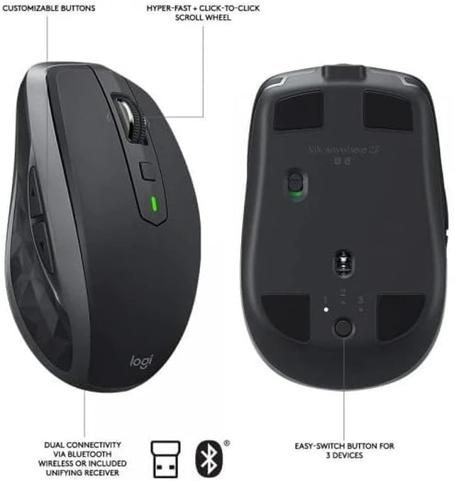 Alt view image 4 of 4 - Logitech MX Anywhere 2S Wireless Mouse for Windows and Mac with Dual Connectivity, Built-In Battery 500mAh, 400 DPI Hyper-Fast Scrolling Mouse - 910-005132