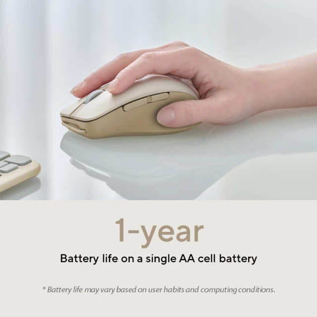 Alt view image 6 of 7 - ASUS Wireless SmartO Mouse Silent Plus Dual Mode (BT/2.4GHz), up to 3 Devices, Ergonomic, 4200 DPI, AA Battery Lasts up to 1 Year, Quiet Switches, Portable, for Productivity/Gaming - Oat Milk