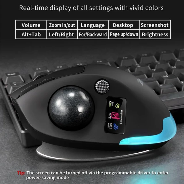 Alt view image 4 of 7 - Wireless Mouse 2.4GHz + Bluetooth Dual Mode Connection, 8 Programmable Buttons, 8000 CPI Adjustable, Trackball Design, with Display Screen, Ergonomic Tilt Angle, For Windows, macOS, Android, Linux
