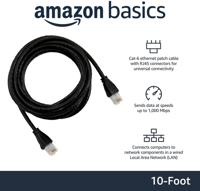 Alt view image 2 of 5 - Amazon Basics RJ45 Cat-6 Ethernet Patch Cable, Snagless, Gold-Plated Connectors, 10 Feet, Black, 24-Pack