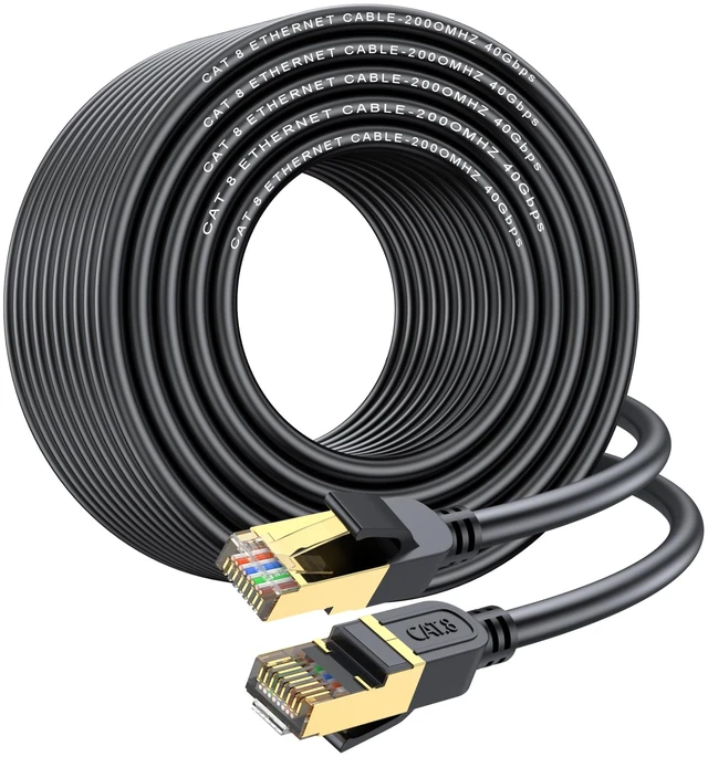 Main image of Cat 8 Ethernet Cable, 100FT High Speed Heavy Duty 26AWG Cat8 LAN Network Cable 40Gbps, 2000Mhz with Gold Plated RJ45 Connector, Outdoor&Indoor Internet Cable Compatible for Router Gaming Modem Xbox