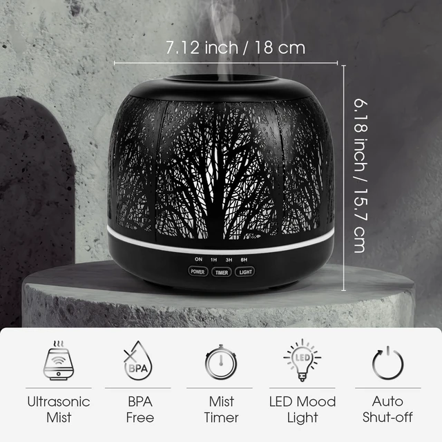 Alt view image 2 of 7 - 500ml Metal Diffusers for Essential Oils, Ultrasonic Cool Mist Oil Diffuser for Large Room
