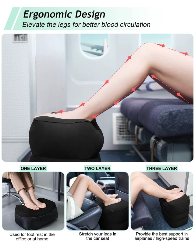 Alt view image 5 of 7 - JefDiee Inflatable Foot Rest Pillow,Adjustable Airplane footrest