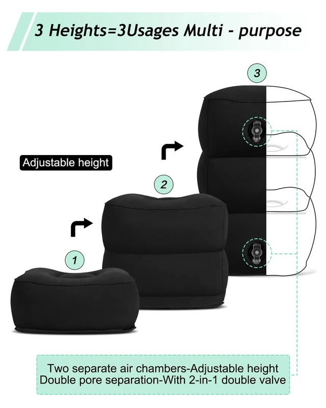 Alt view image 6 of 7 - JefDiee Inflatable Foot Rest Pillow,Adjustable Airplane footrest