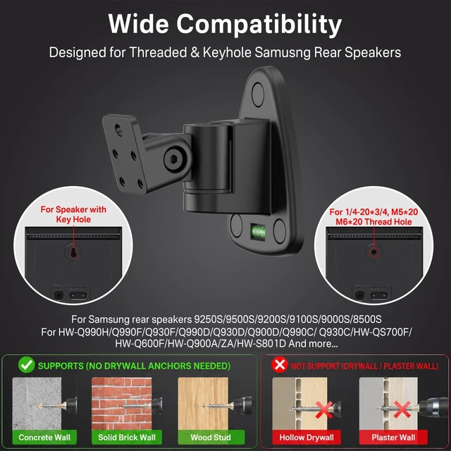 Alt view image 2 of 6 - Adjustable Speaker Wall Mount for Samsung Speakers With Keyhole&Thread Hole | For Samsung Q Speakers Q990H/Q990F/Q930F/Q990D/Q930D/Q900D/Q990C, For Samsung SWA-9500S/9250S/9200S/9100S/9000S