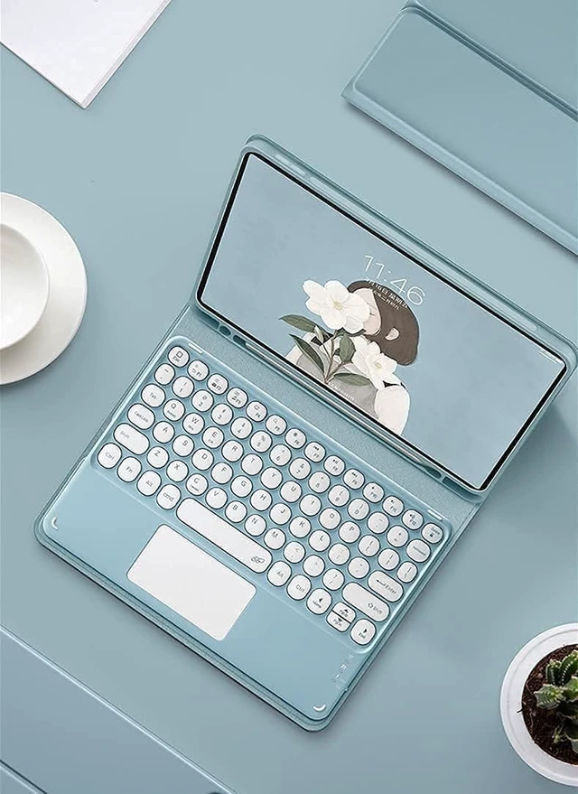 Alt view image 6 of 7 - NUWONAYA Touchpad Keyboard Case for Galaxy Tab Model | Round Keys, Multi-Touch Trackpad, Slim Magnetic Detachable Keyboard, Candy Folio Cover,S Pen Holder for School Office
