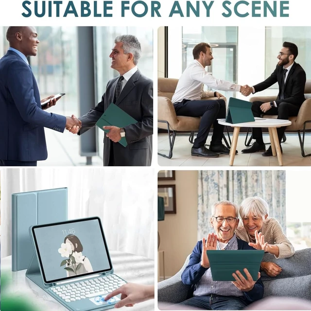 Alt view image 7 of 7 - NUWONAYA Touchpad Keyboard Case for Galaxy Tab Model | Round Keys, Multi-Touch Trackpad, Slim Magnetic Detachable Keyboard, Candy Folio Cover,S Pen Holder for School Office